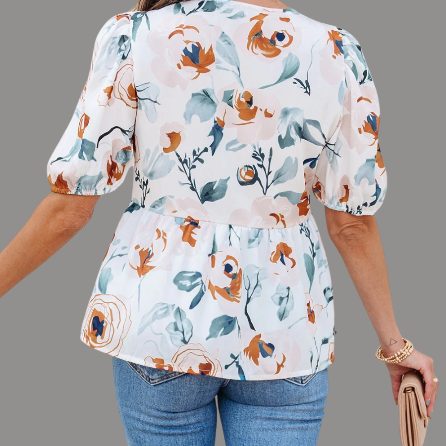 Floral Puff Sleeve V-Neck Babydoll Blouse
