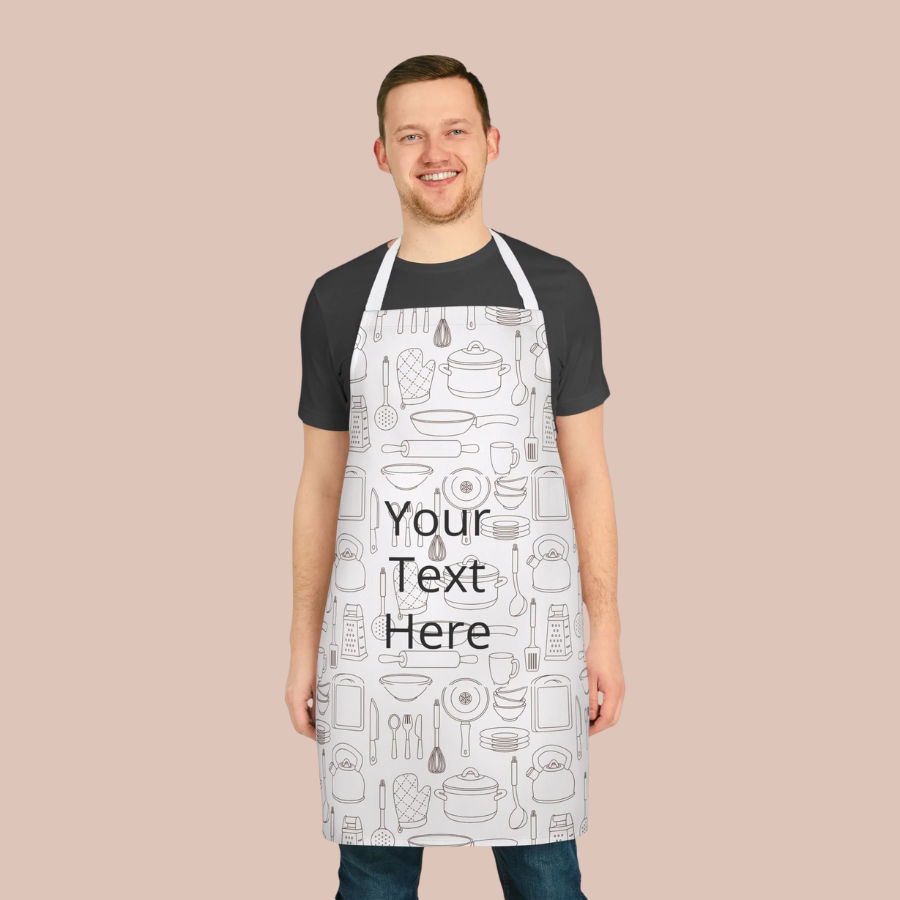Custom Kitchen Apron - Personalized "Your Text Here" Cooking Apron with Utensil Pattern
