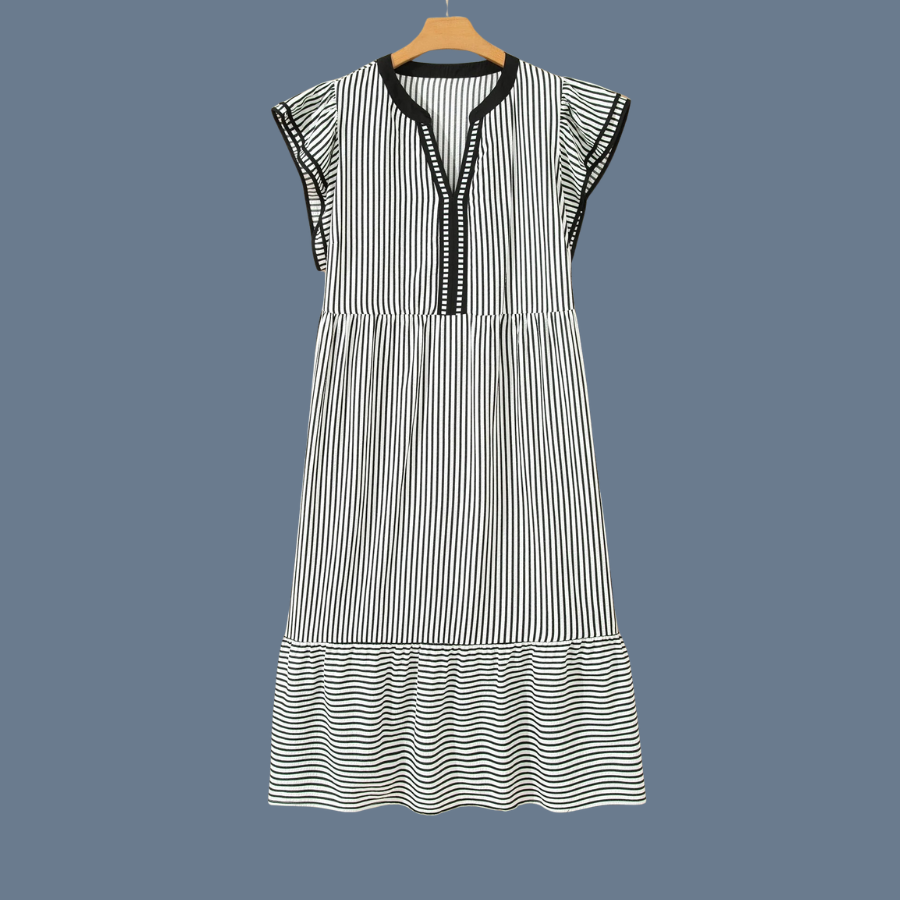 Plus Size Stripe Flutter Sleeve V-Neck Maxi Dress