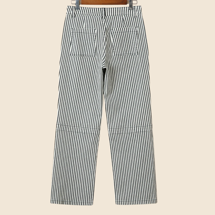 Stripe Denim High Waist Patch Pocket Jeans