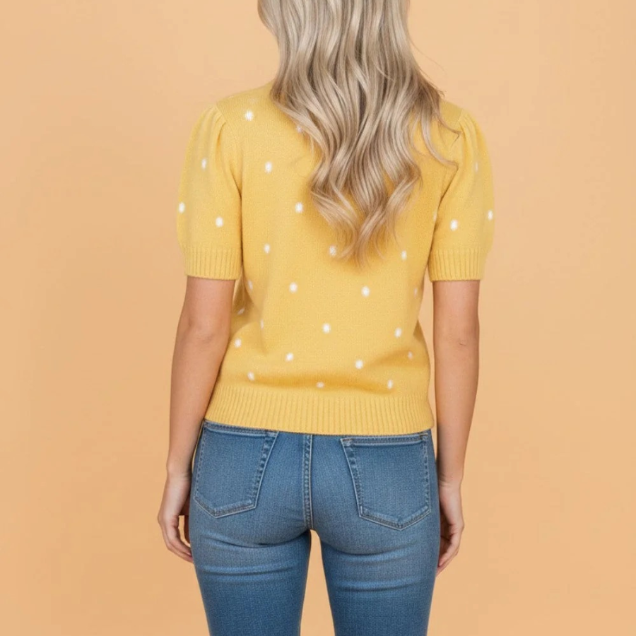 Polka Dot Bubble Short Sleeve Sweater