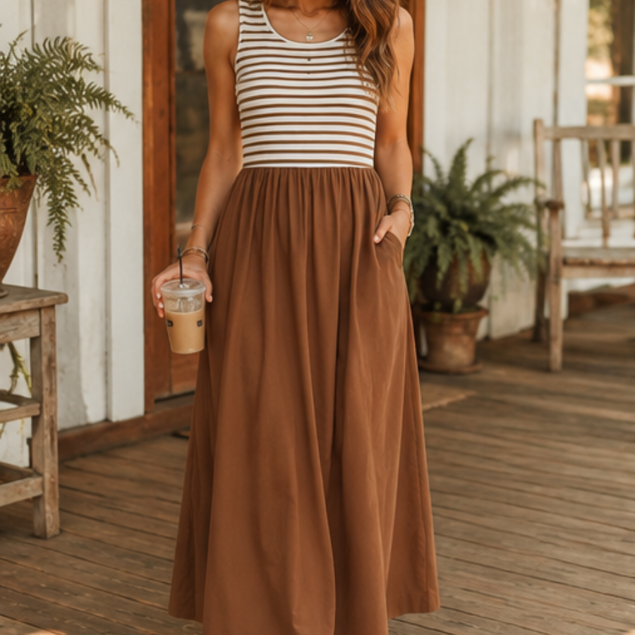 The Harvest Stripe Patchwork Sleeveless Dress for Women