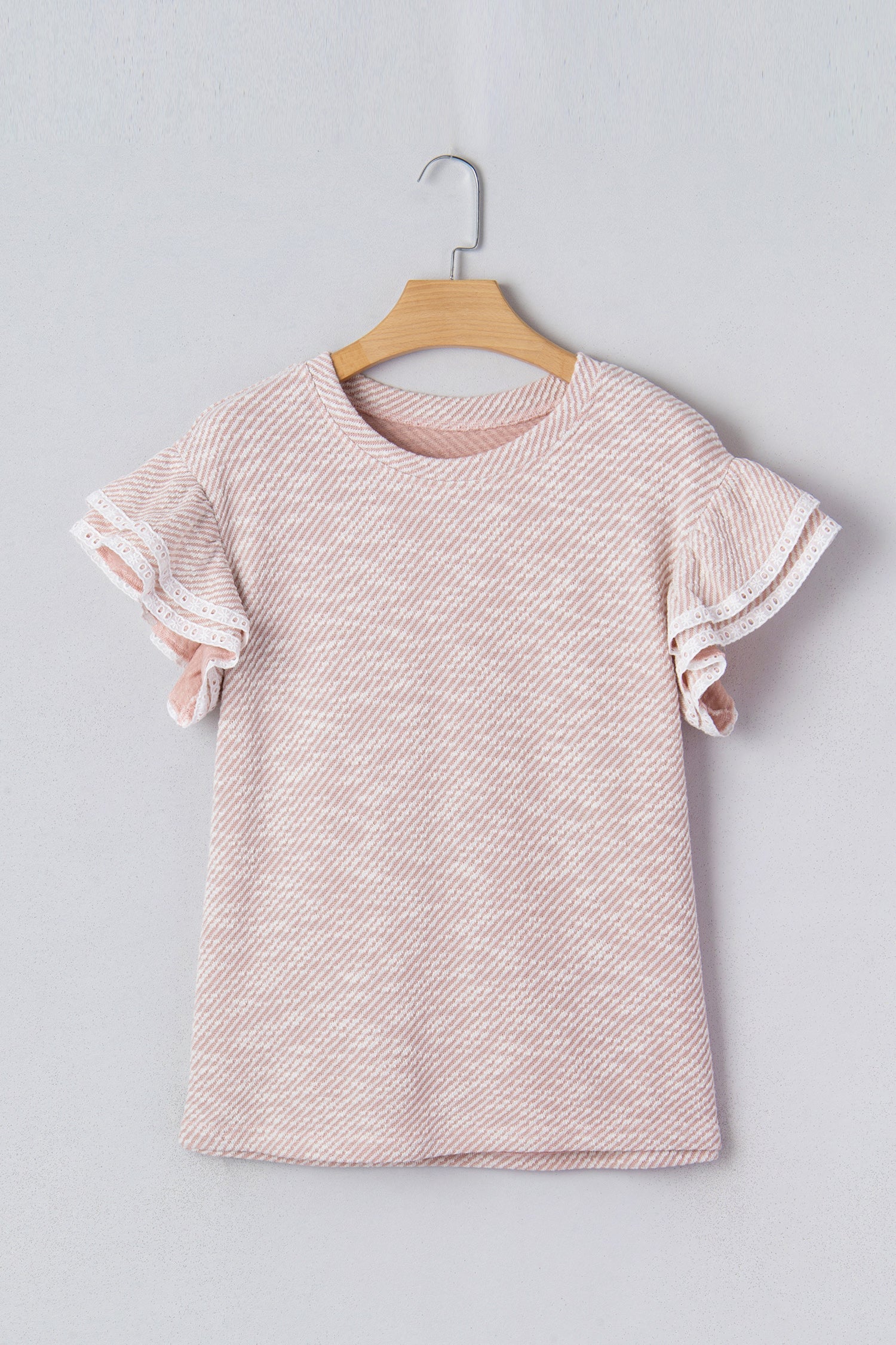 Briar Lace Ruffle Blouse — Textured Stripe Short Sleeve Top