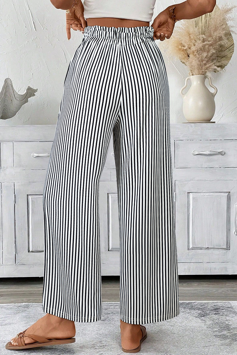 Harbor Stripe ~ Tied High Waist Straight Leg Pants