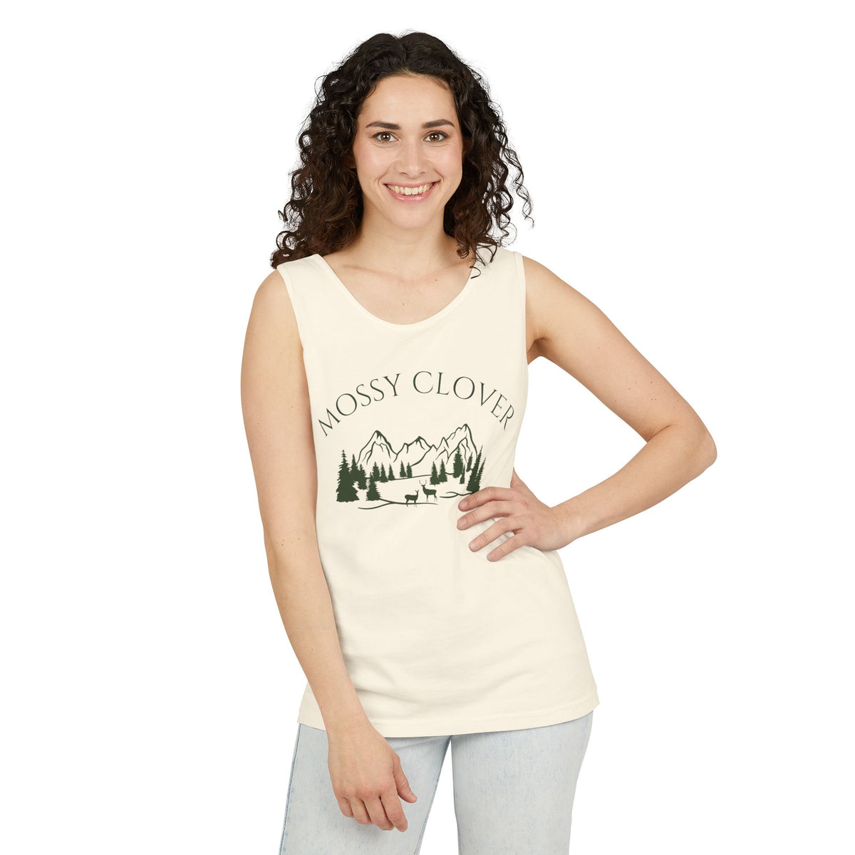 Mossy Clover Mountain Tank Top — Outdoor Nature Graphic Tank