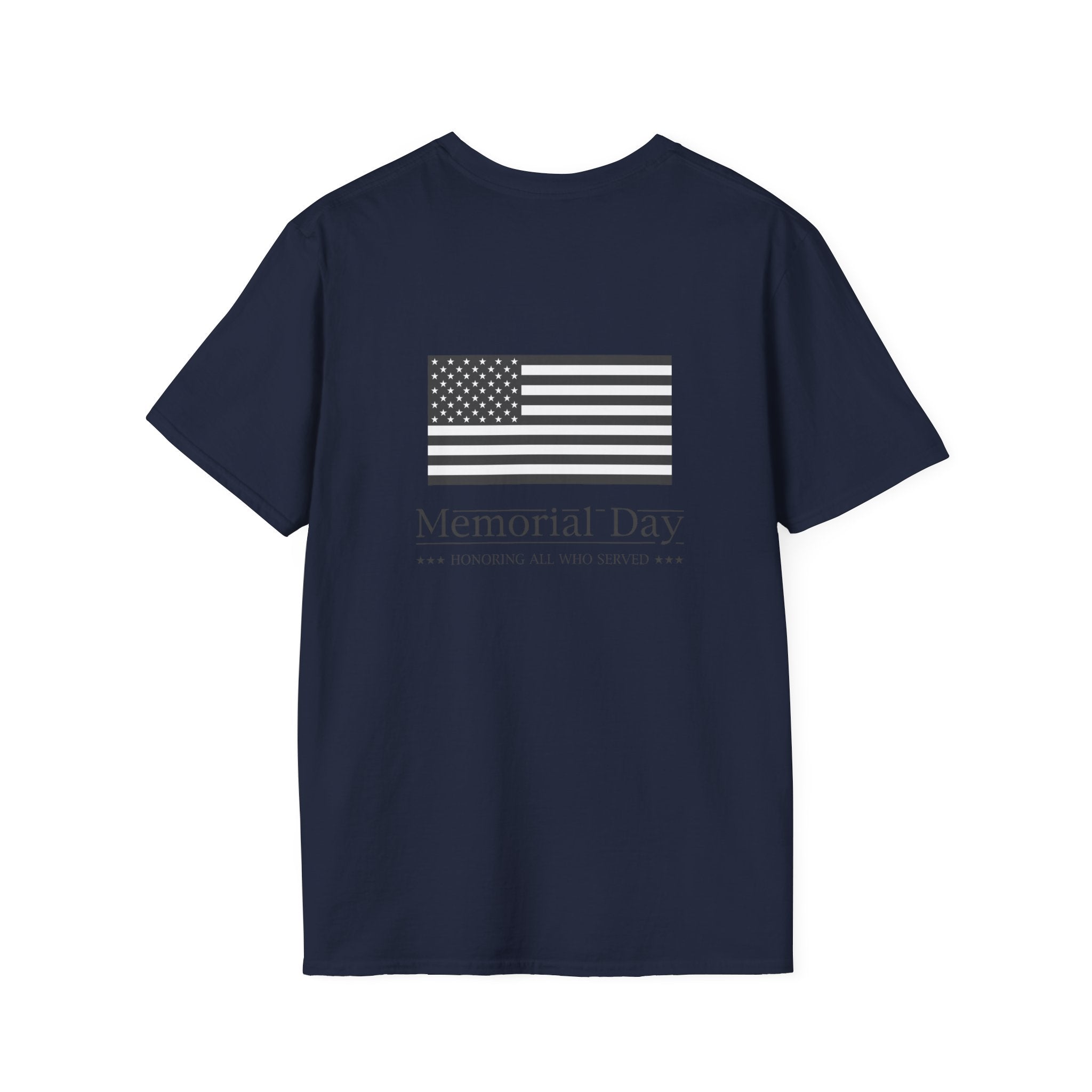 Memorial Day T-Shirt – 'Memorial Day' Script Front & American Flag Back