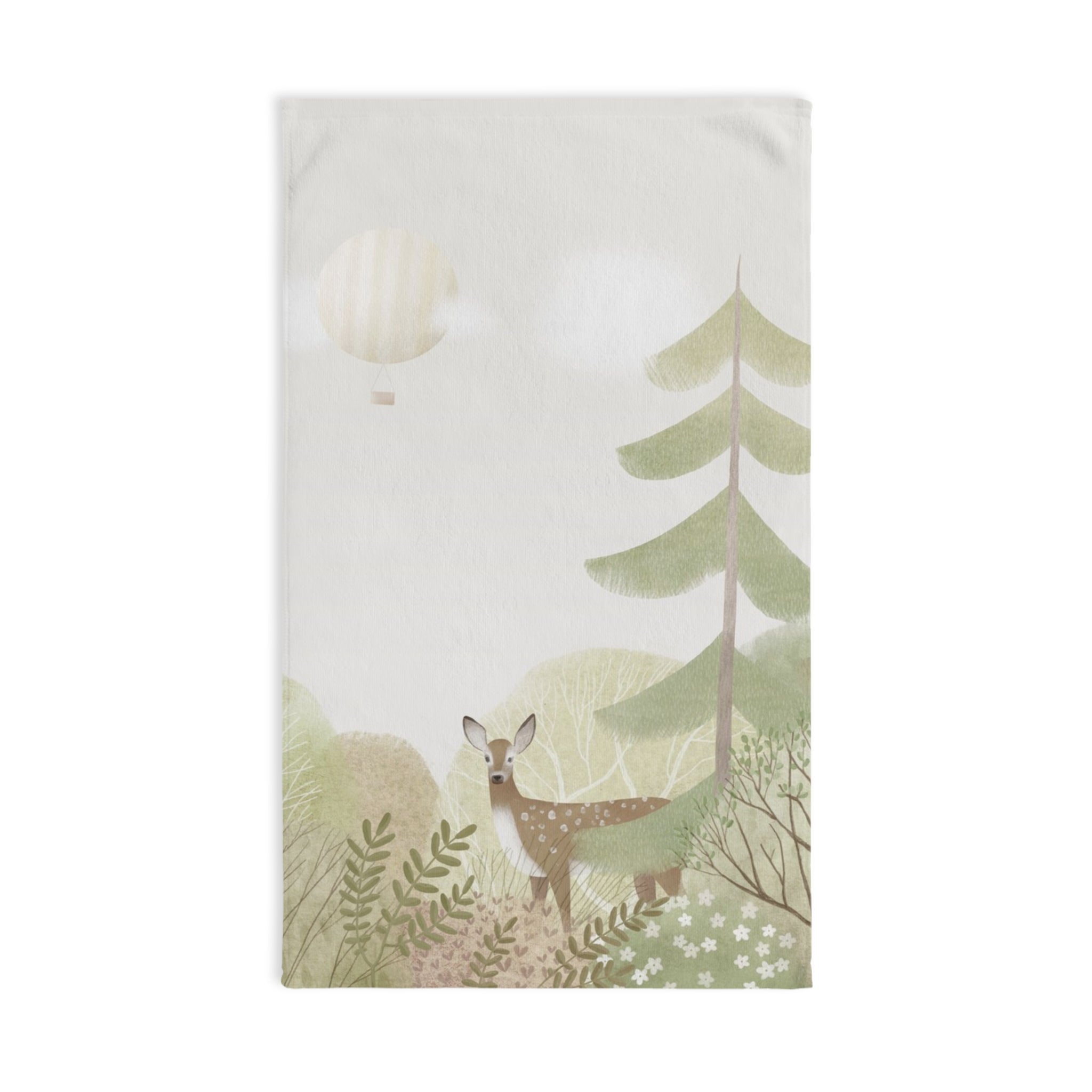 Woodland Fawn Hand Towel — Soft Botanical Deer Design