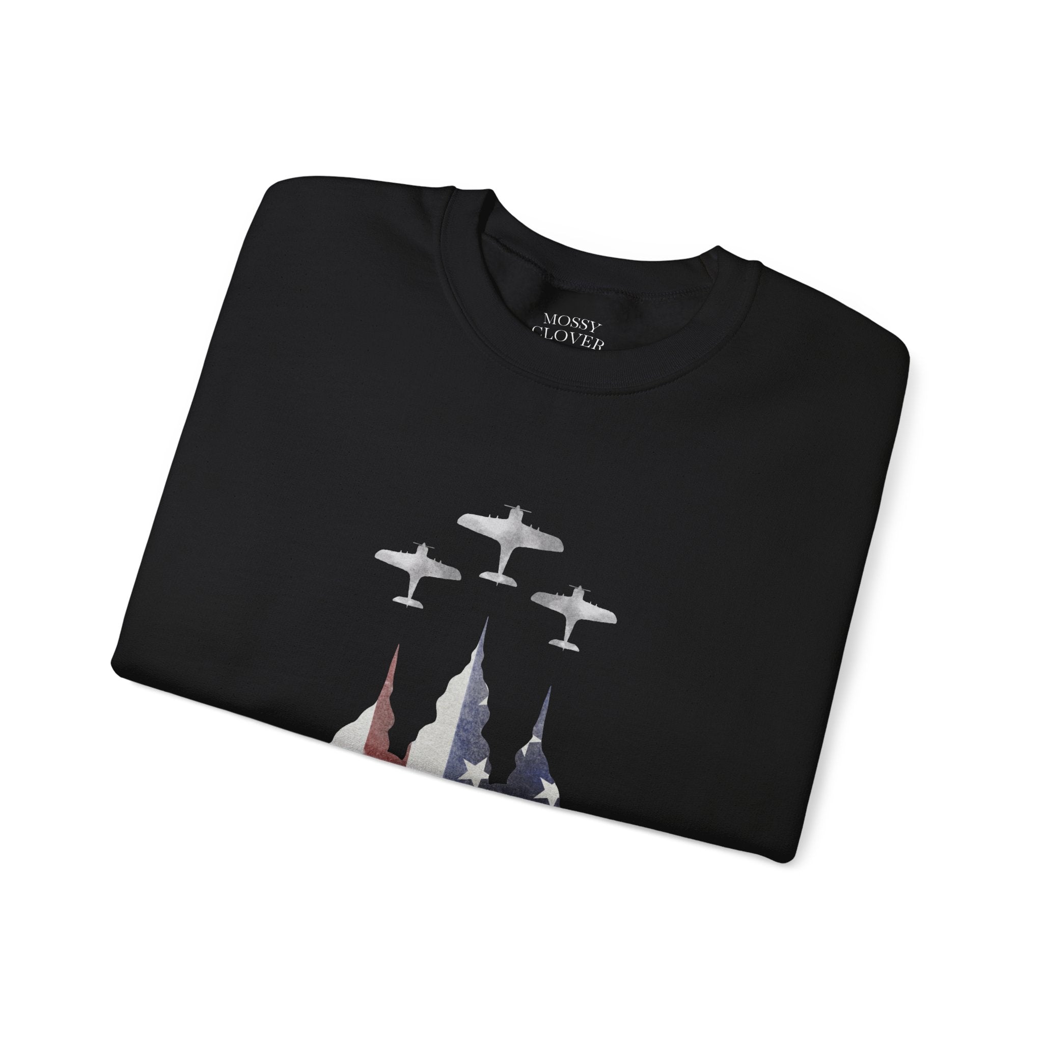 American Flag Castle Crewneck Sweatshirt — Patriotic Stars Sleeve Pullover