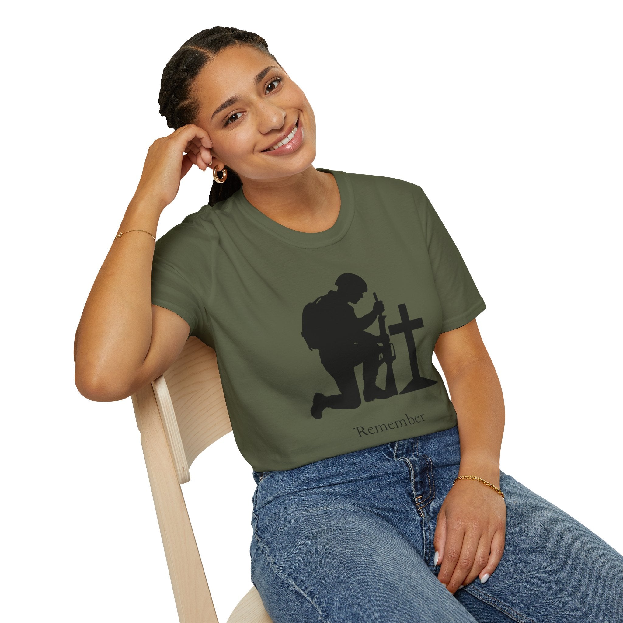 Remember Soldier Kneeling Cross T-Shirt — Military Memorial Tee