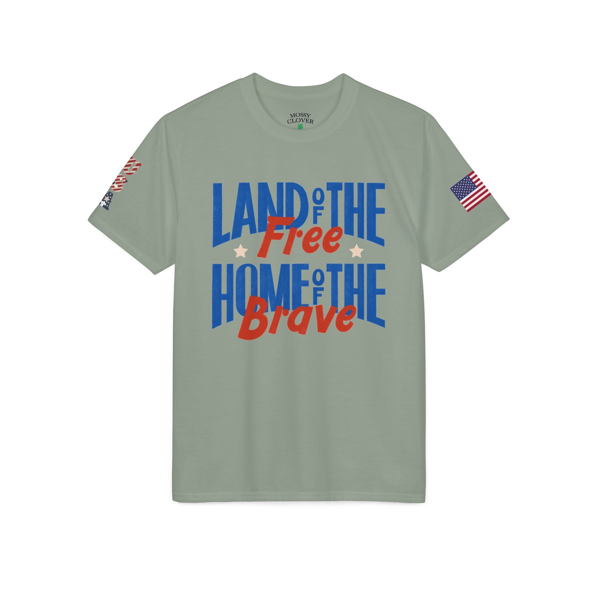 Patriotic T-Shirt — "Land of the Free, Home of the Brave" USA Flag Tee