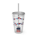 Patriotic Bow 16oz Tumbler with Straw — Red, White & Blue Stars Design