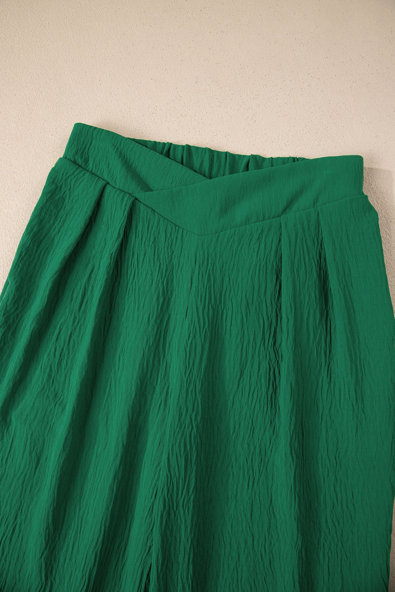 Contour Cross-Waist Trousers — Textured Wide-Leg Pants