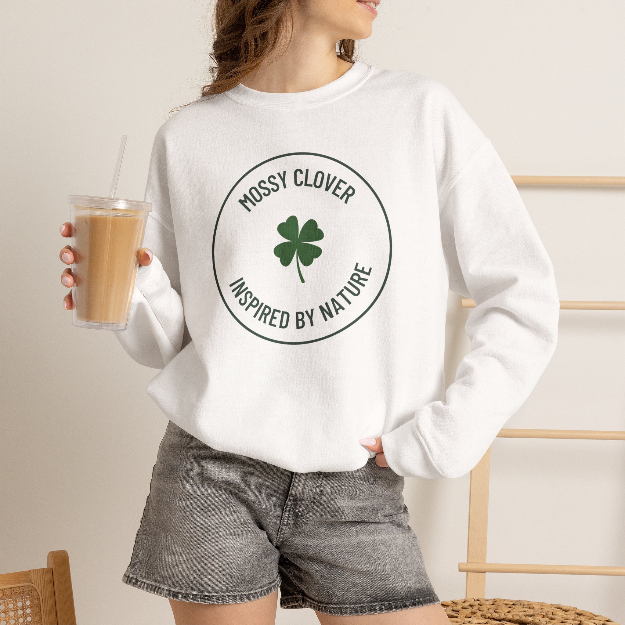 Mossy Clover Crewneck Sweatshirt - "Mossy Clover: Inspired by Nature"  Eco Nature Pullover
