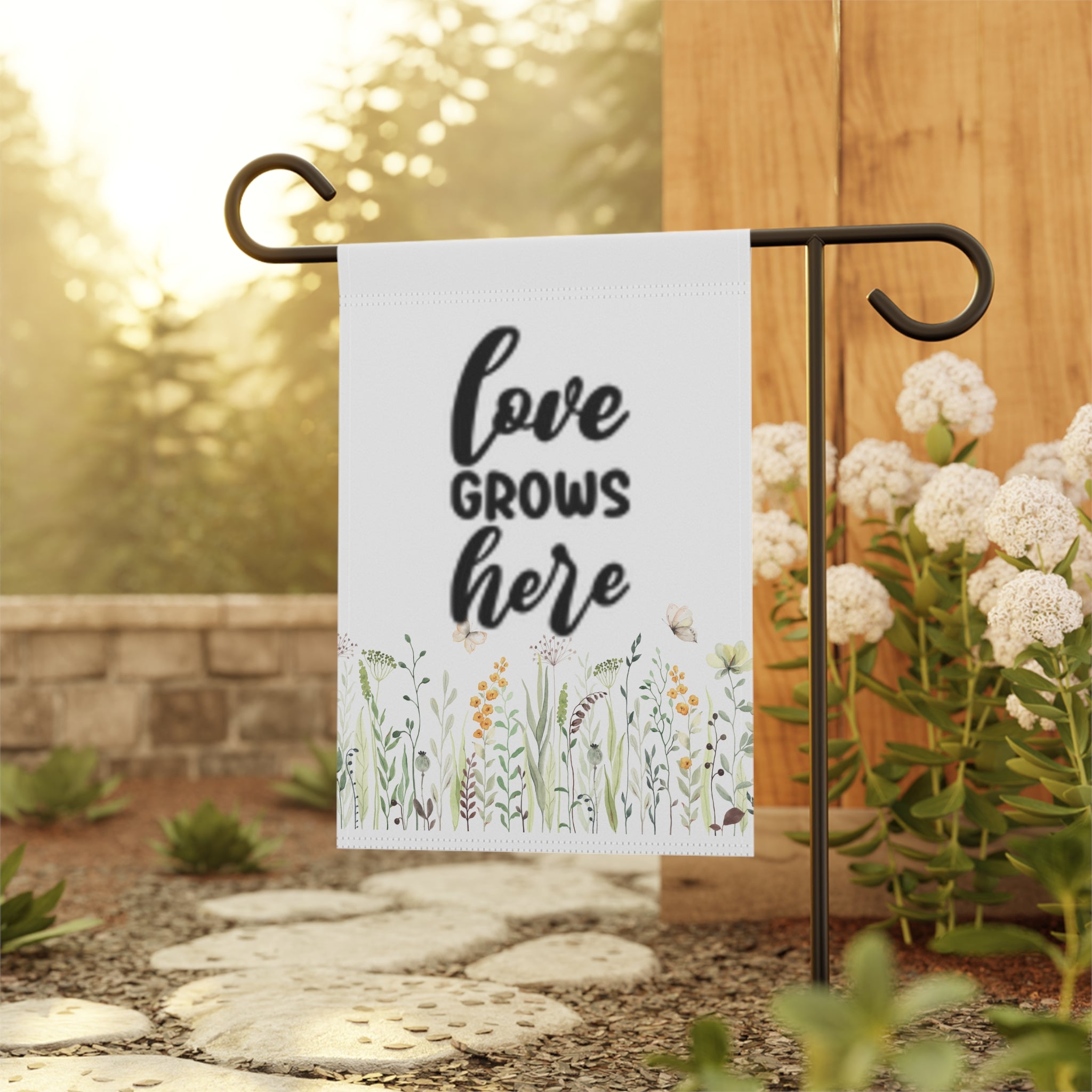 Garden Flag - "Love Grows Here" Floral House & Garden Banner
