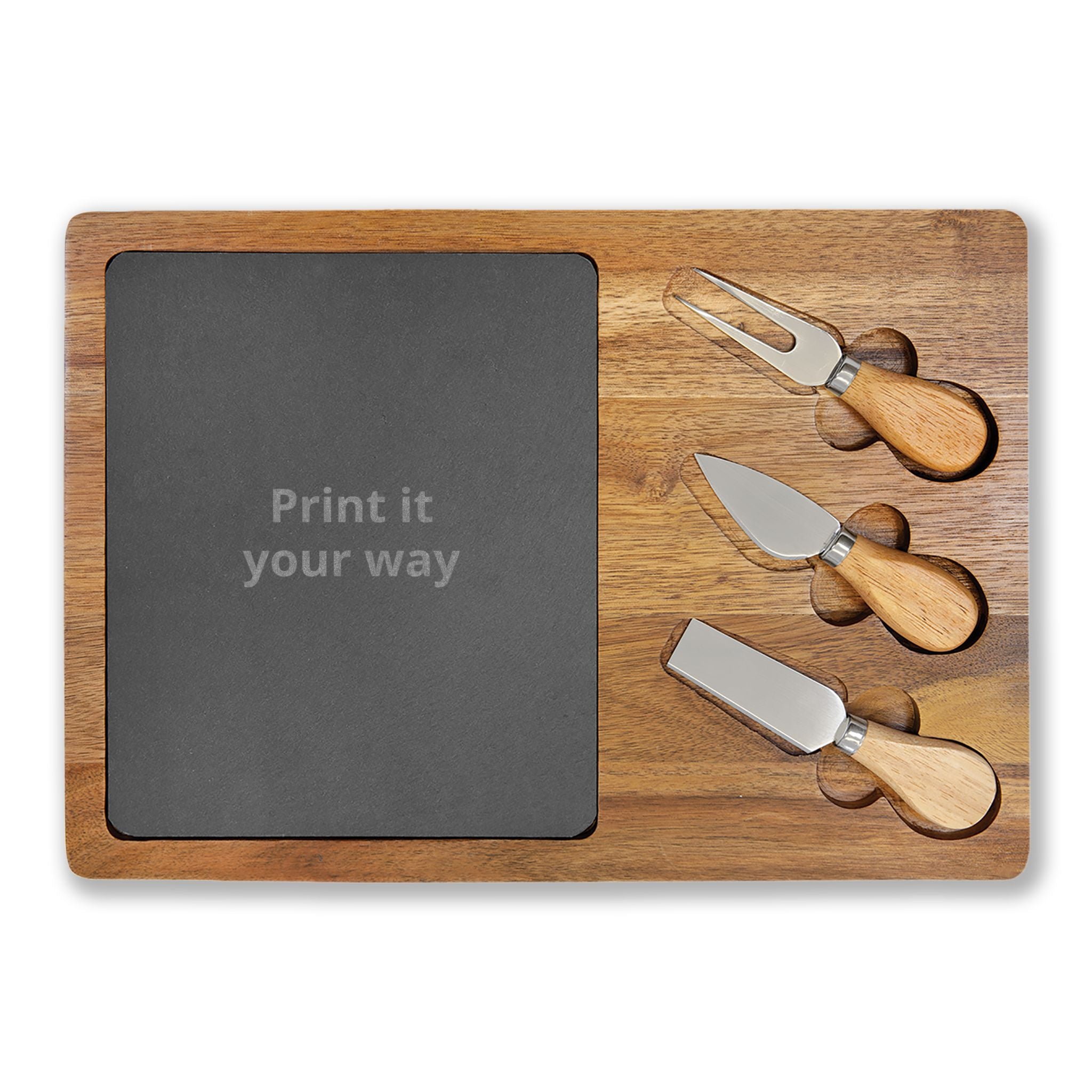Personalized Engraved Charcuterie Board with Slate Insert & Cheese Knives