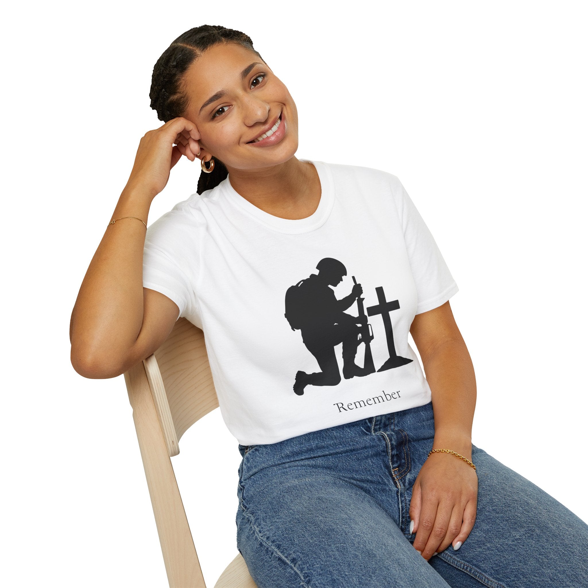 Remember Soldier Kneeling Cross T-Shirt — Military Memorial Tee