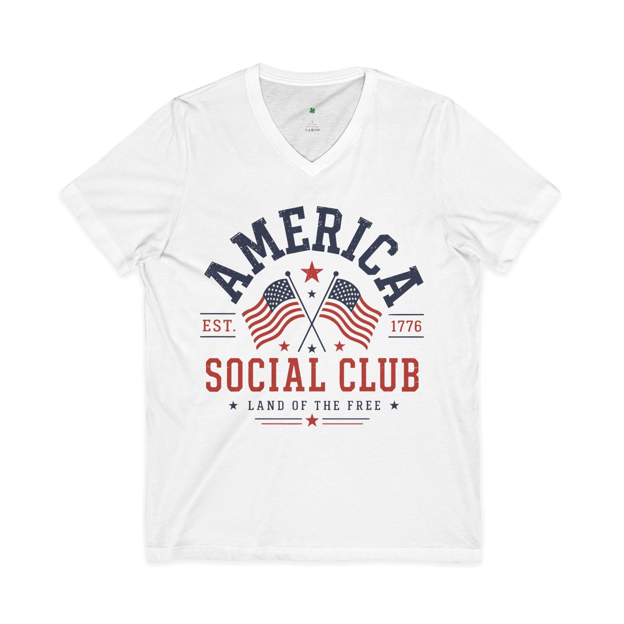 America Social Club V‑Neck Tee — Patriotic USA Flag T‑Shirt (Land of the Free)