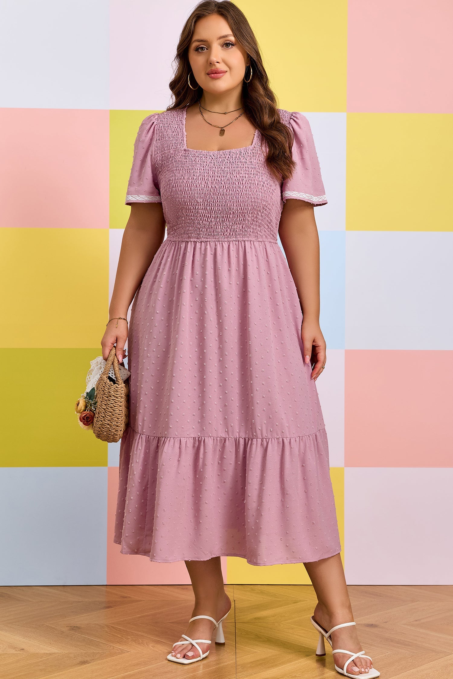 Dot Smoky Rose Flowy ~ Midi Dress