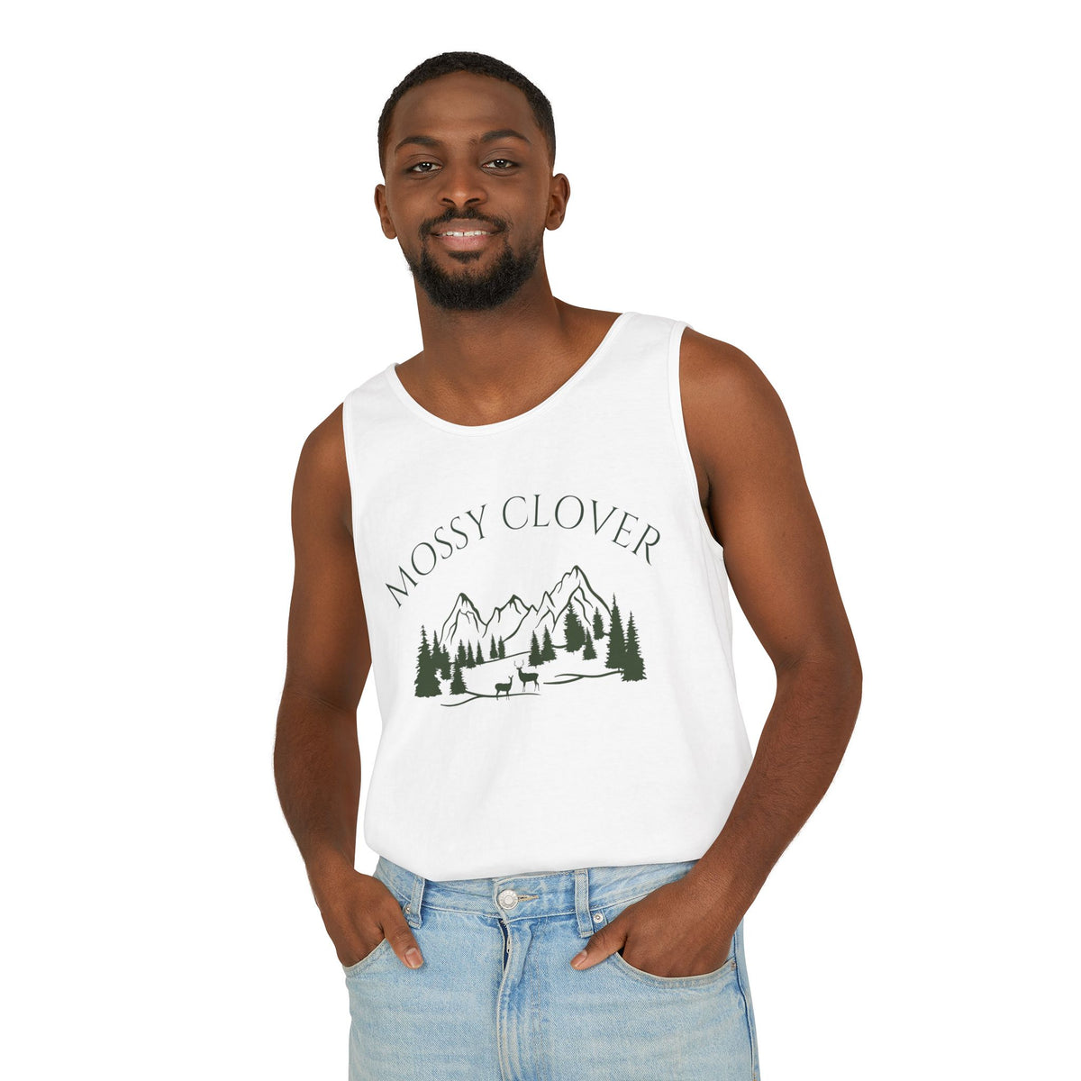 Mossy Clover Mountain Tank Top — Outdoor Nature Graphic Tank