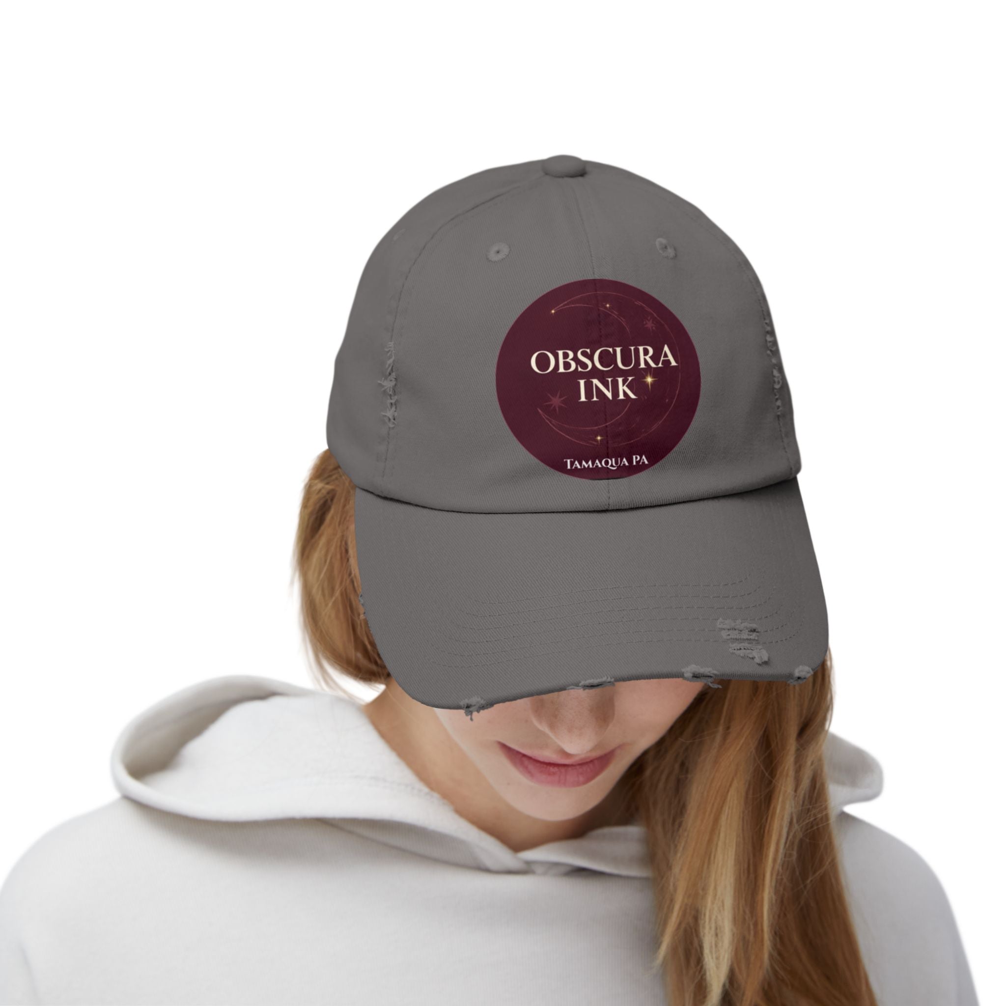 Moon Logo — Obscura Ink Distressed Baseball Cap