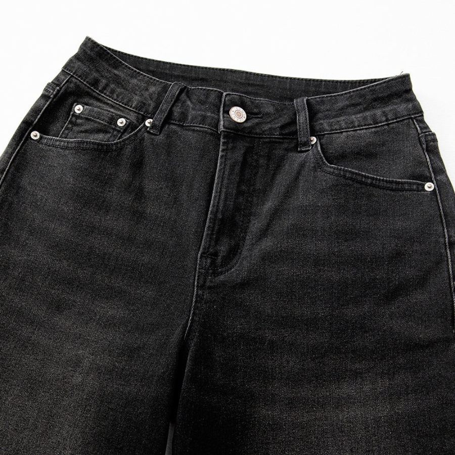 Denim Raw Hem Straight Leg Jeans