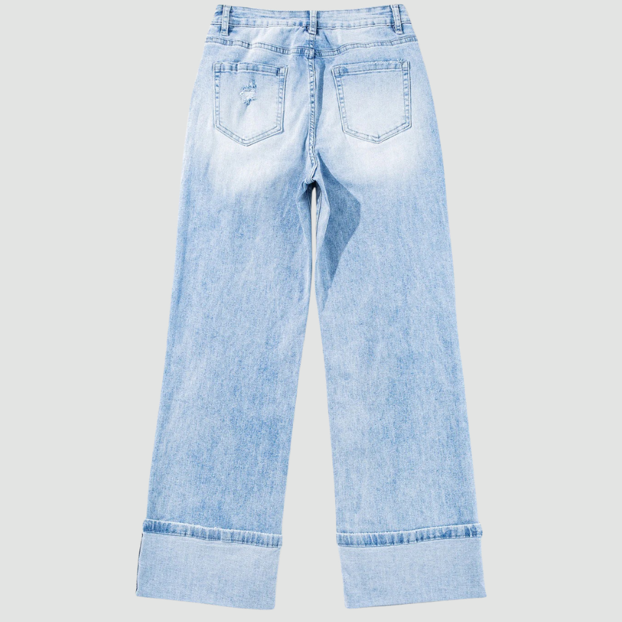 Distressed Denim Light Wash Straight Leg Jeans
