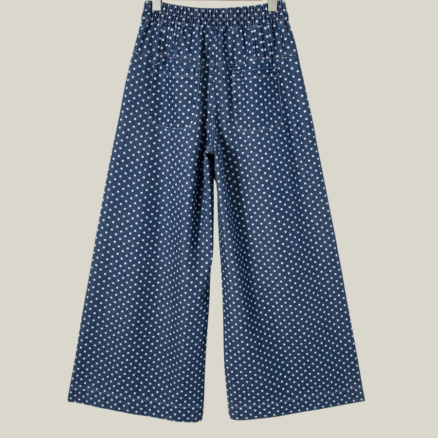 Polka Dot Button Up Pleated Wide Leg Jeans