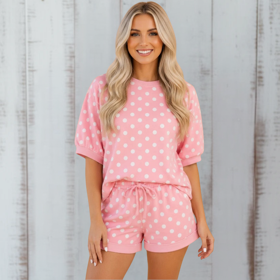 Polka Dot Oversized Top & Drawstring Shorts Set