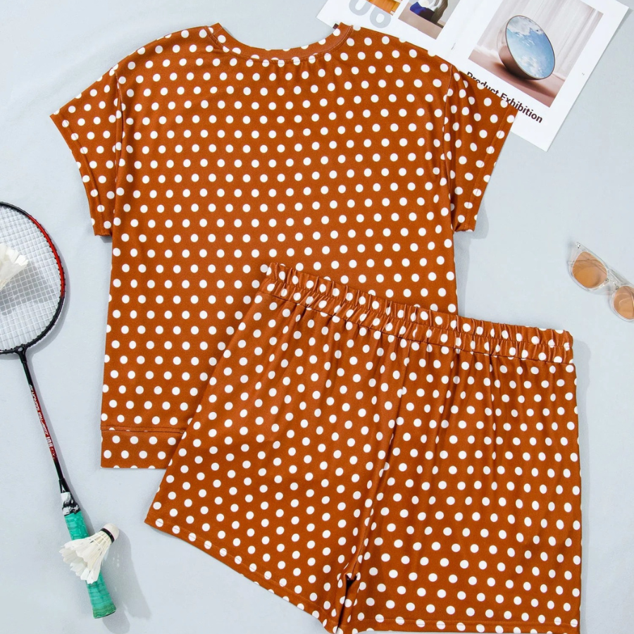 Plus Size Polka Dot Tee & Loose Shorts Set