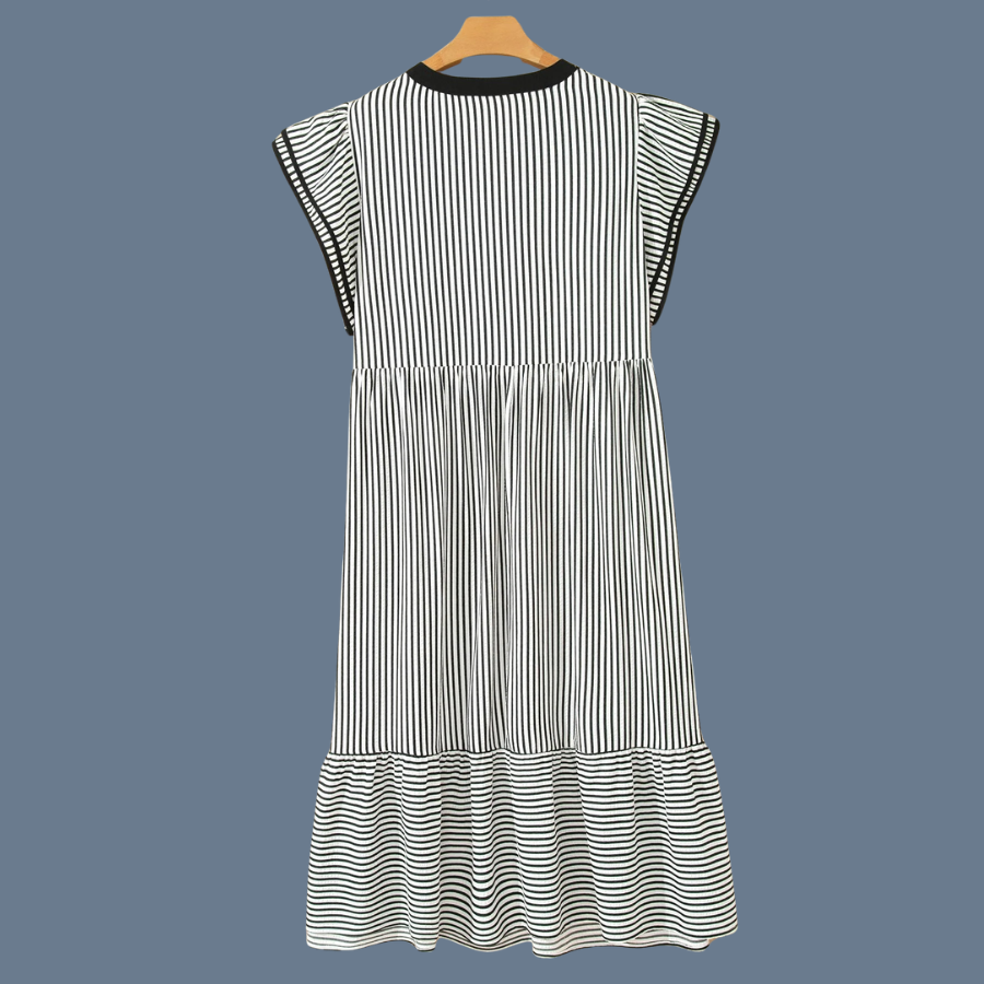 Plus Size Stripe Flutter Sleeve V-Neck Maxi Dress