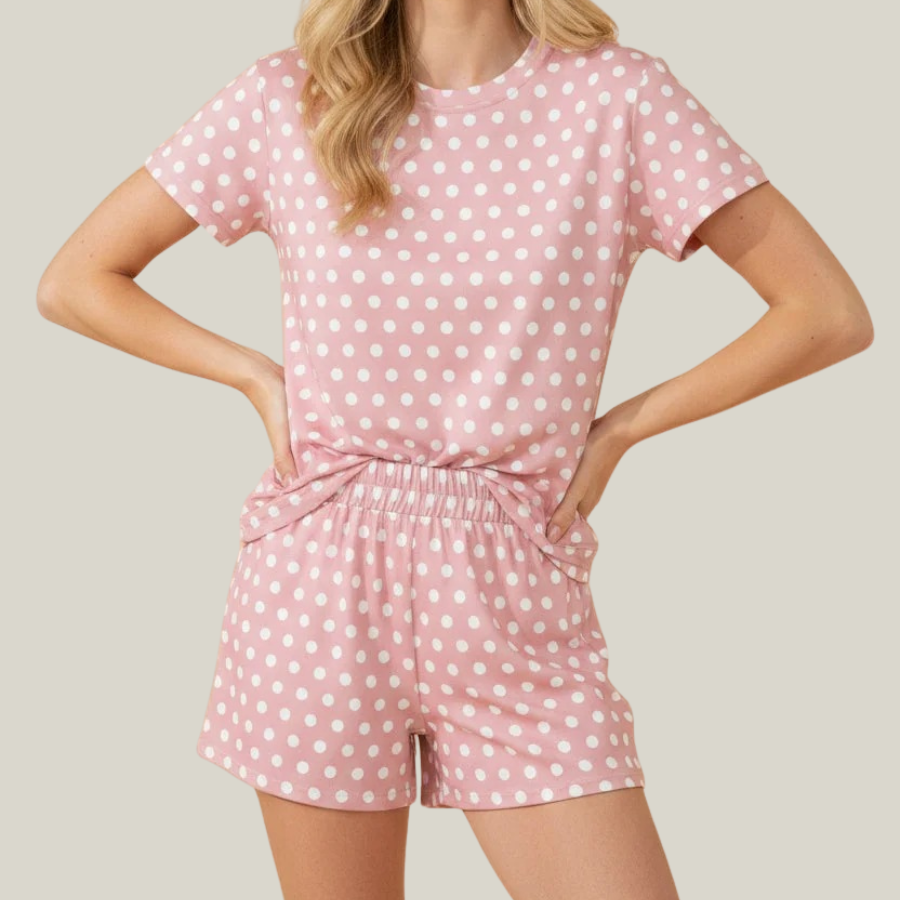 Polka Dot Relaxed Top & Drawning Shorts Set
