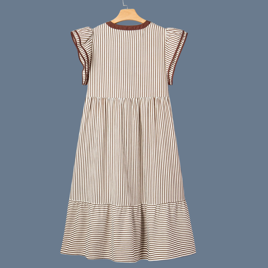 Plus Size Stripe Flutter Sleeve V-Neck Maxi Dress