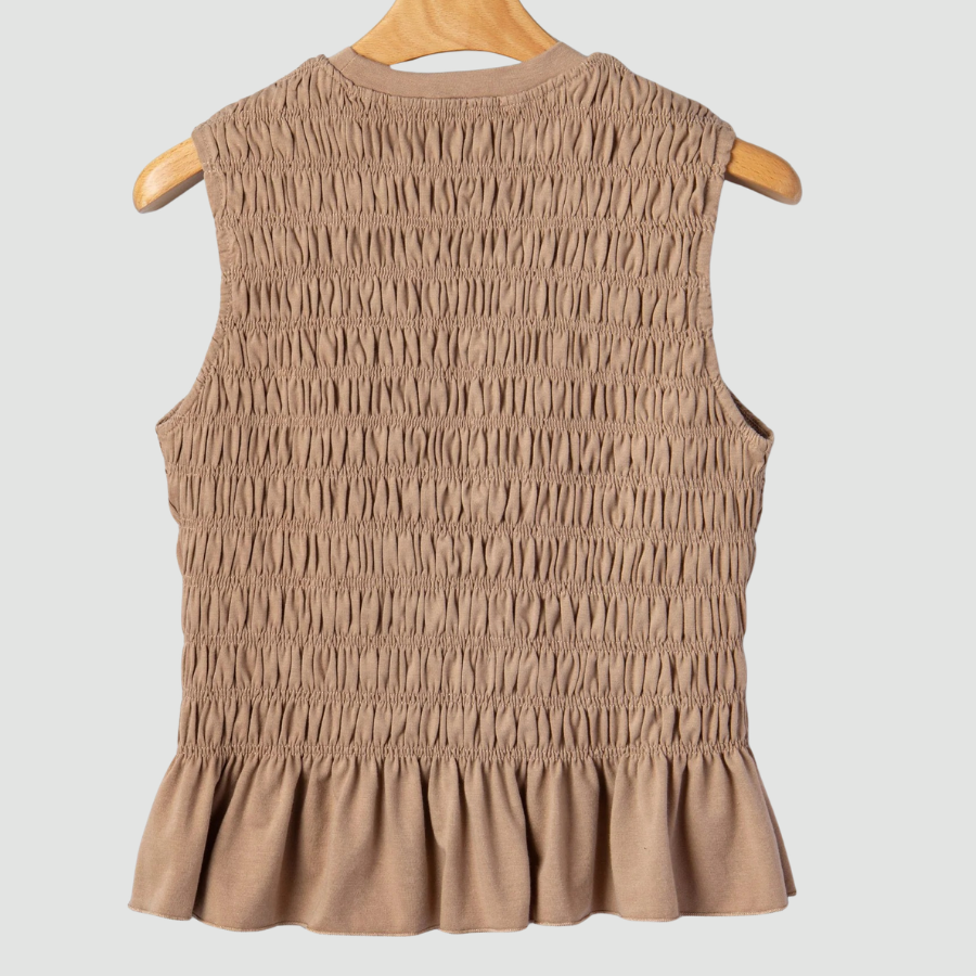 Solid Shirred Ruffle Peplum Hem Tank Top