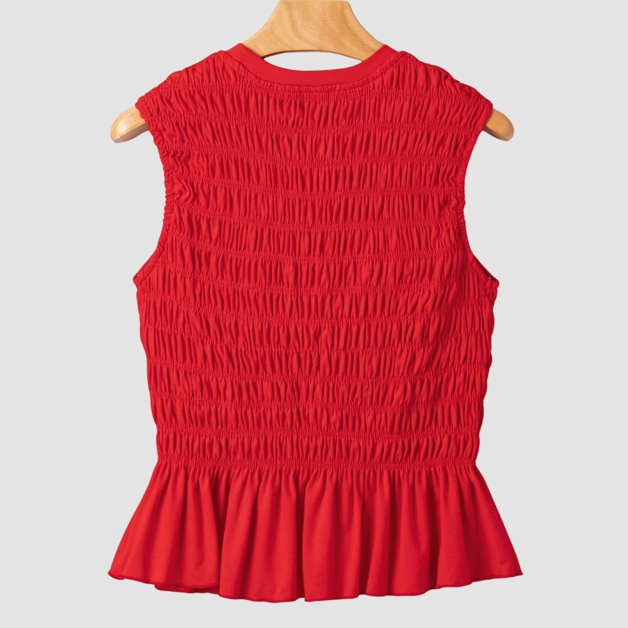Solid Shirred Ruffle Peplum Hem Tank Top
