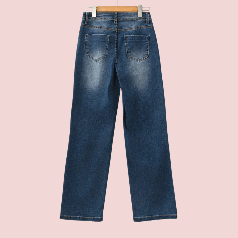Acid Washed Straight Leg Full Length Jeans
