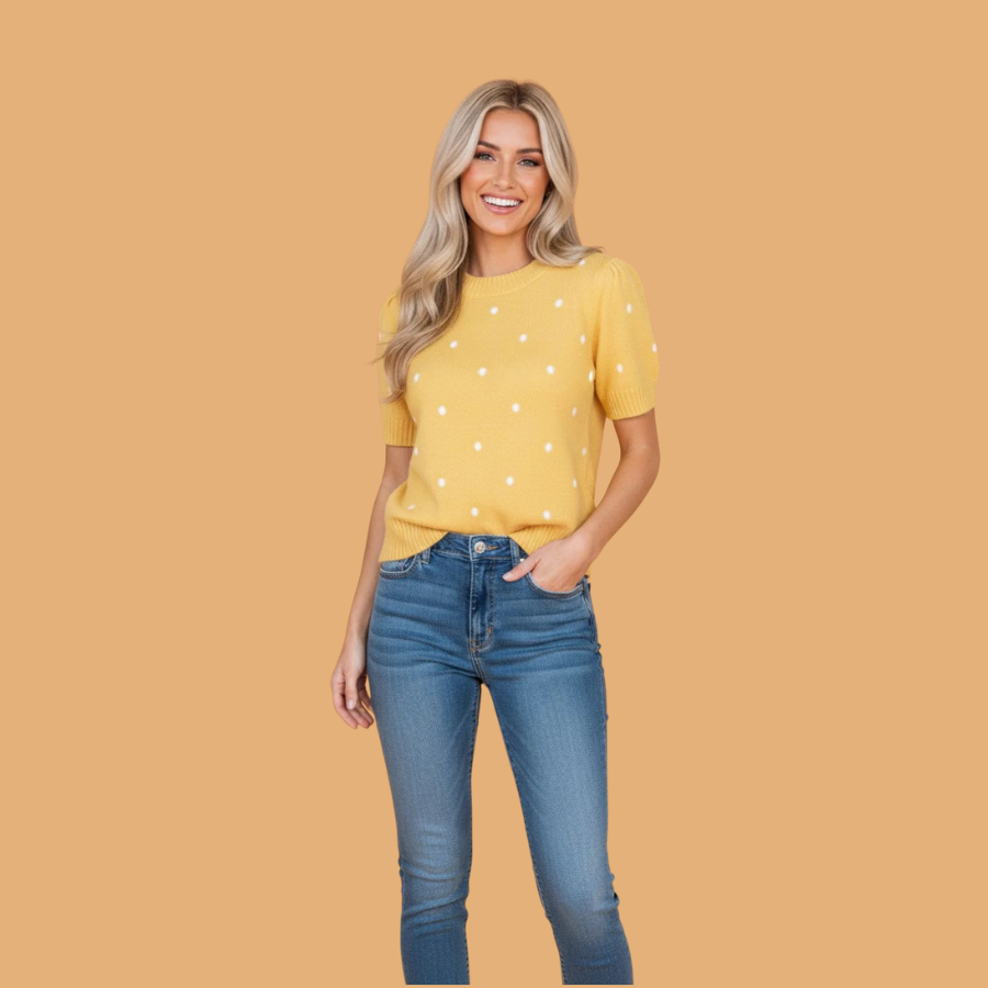 Polka Dot Bubble Short Sleeve Sweater