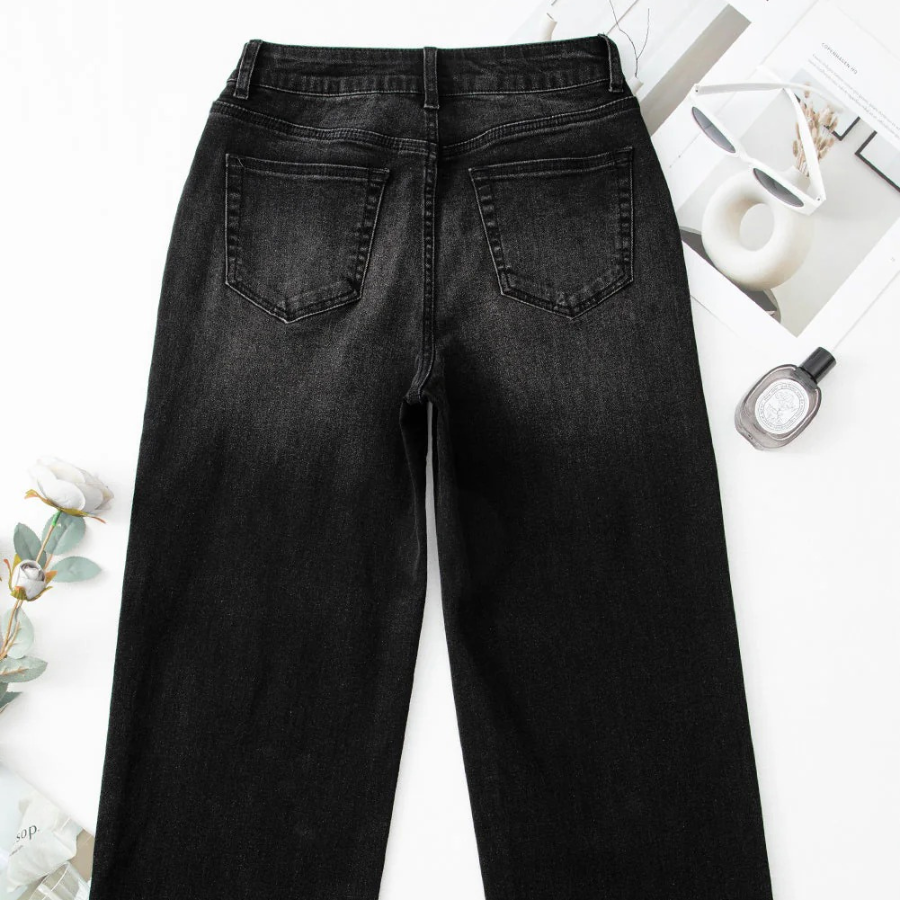Denim Raw Hem Straight Leg Jeans