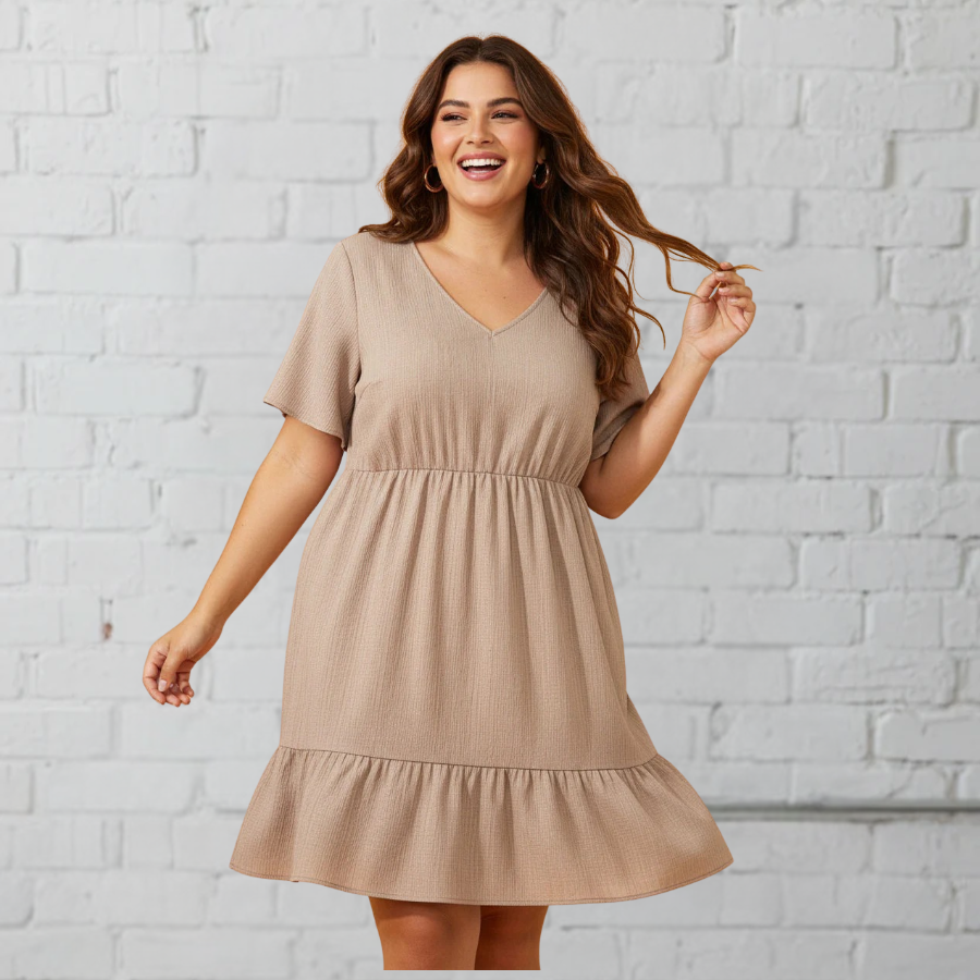 Plus Size Textured Ruffle Short Sleeve Dress