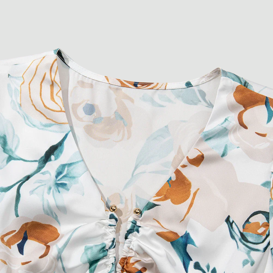 Floral Puff Sleeve V-Neck Babydoll Blouse