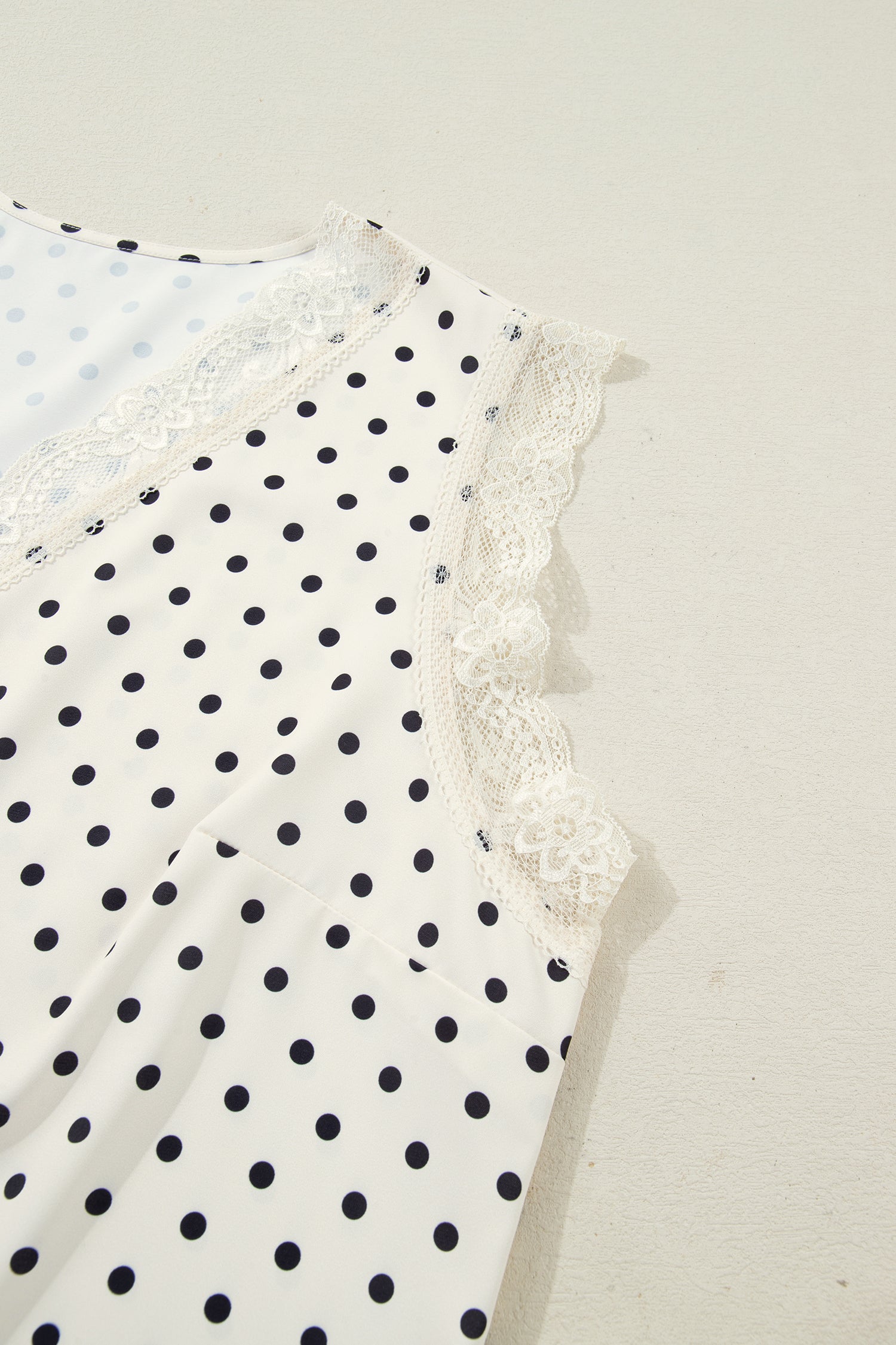 Dottie Lace V-Neck Top — Sleeveless Polka Dot Blouse