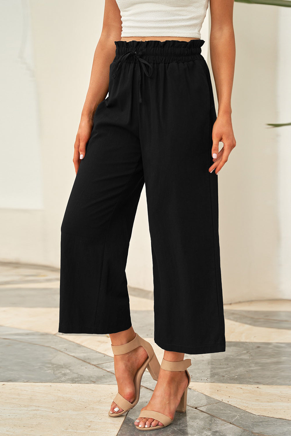 Everyday Ease Trousers — Cropped Drawstring Straight-Leg Pants