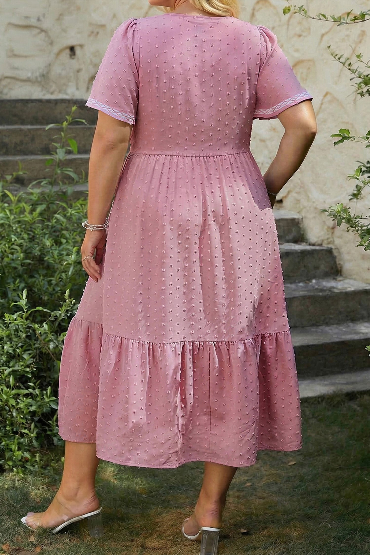 Dot Smoky Rose Flowy ~ Midi Dress