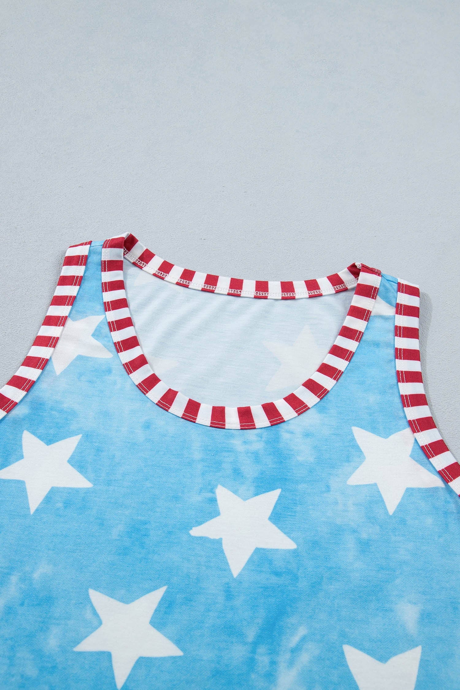 Americana Stars Stripe Trim Round Neck Tank Top