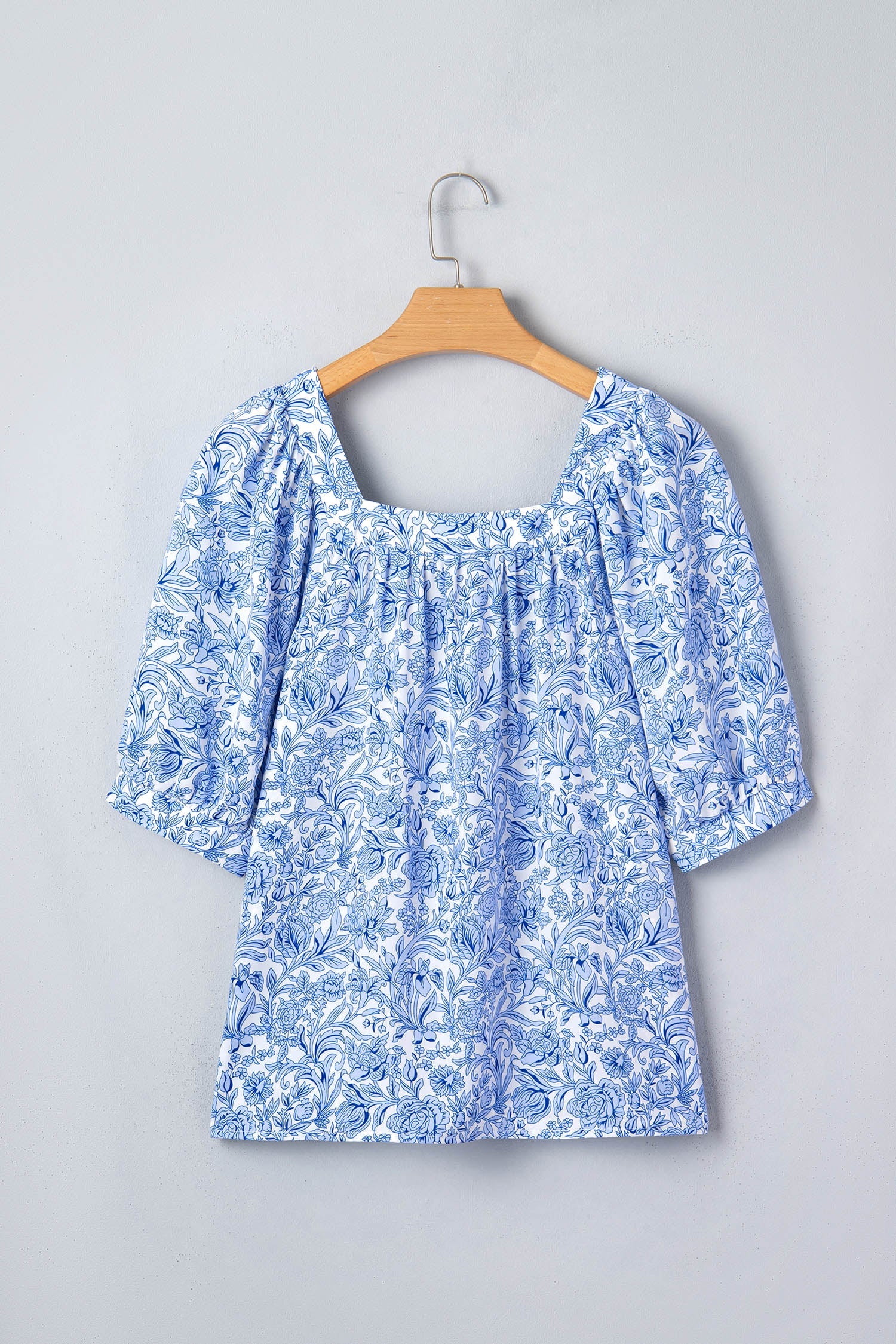 Boho Meadow light Floral Blouse — Square Neck Puff Sleeve Top