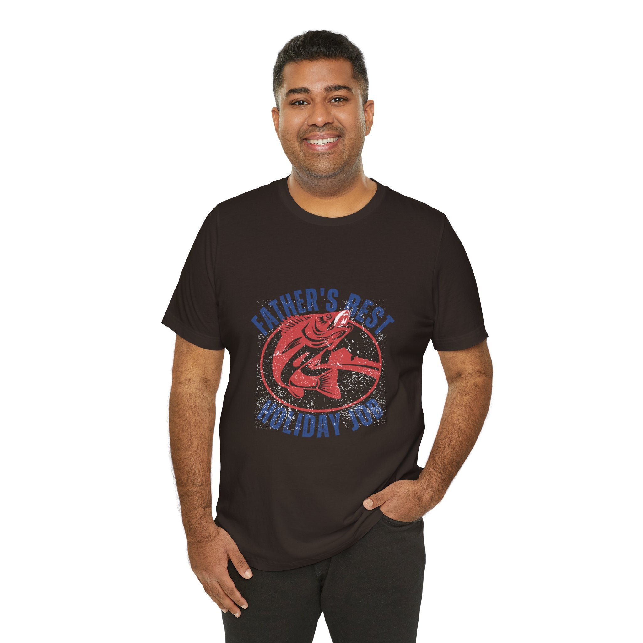 Father's Best Holiday Job T-Shirt — Vintage Fishing Dad Christmas Tee