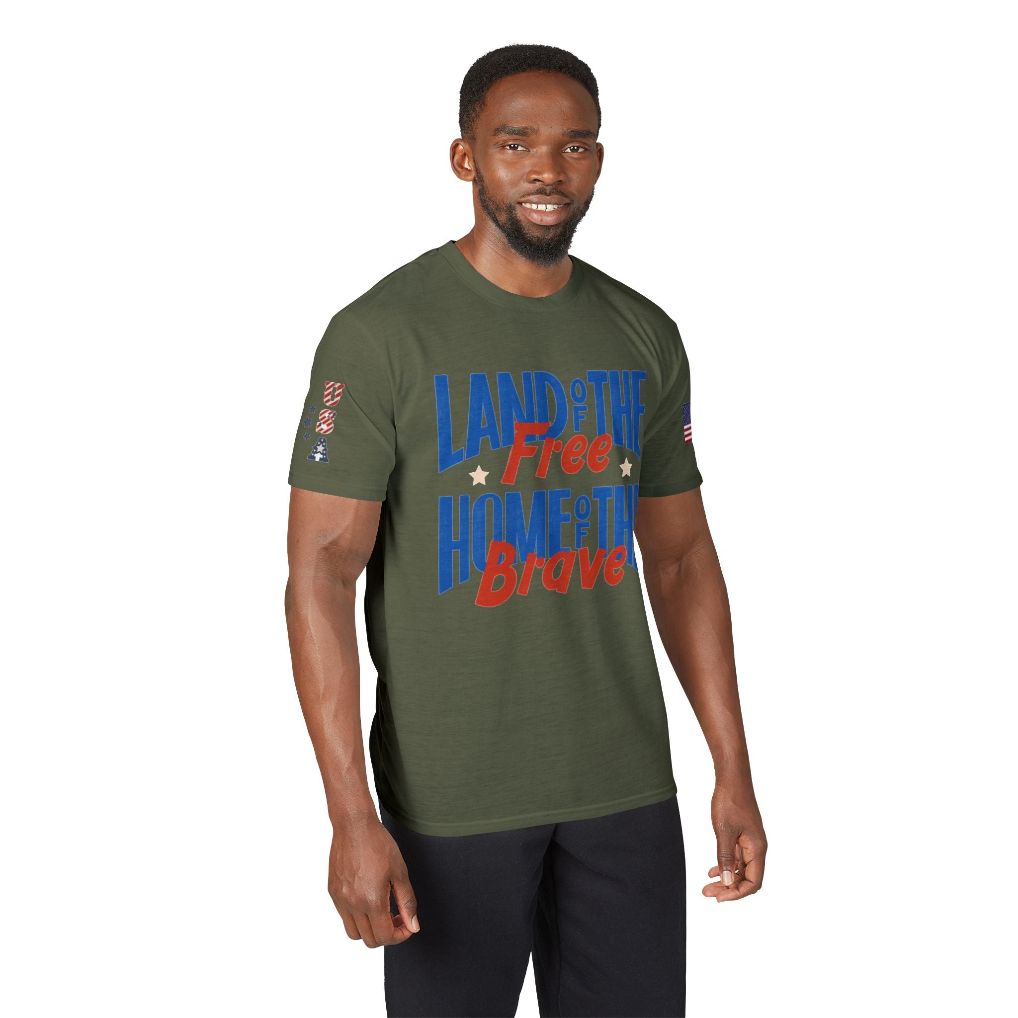 Patriotic T-Shirt — "Land of the Free, Home of the Brave" USA Flag Tee