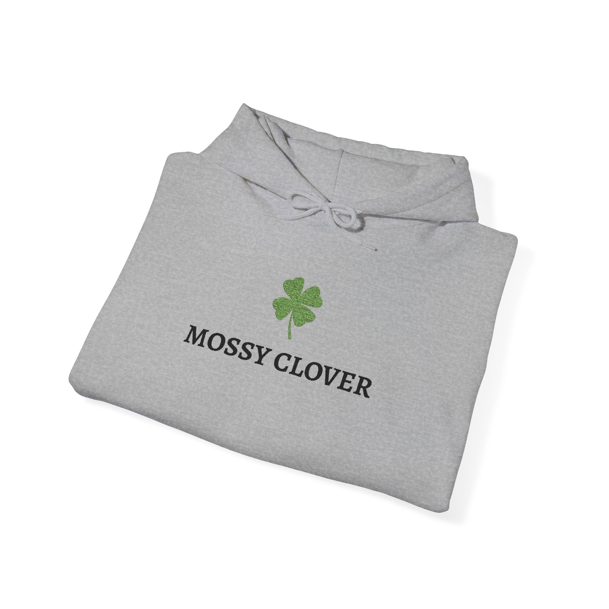 Mossy Clover Hoodie — Embroidered Green Four-Leaf Clover Graphic Pullover