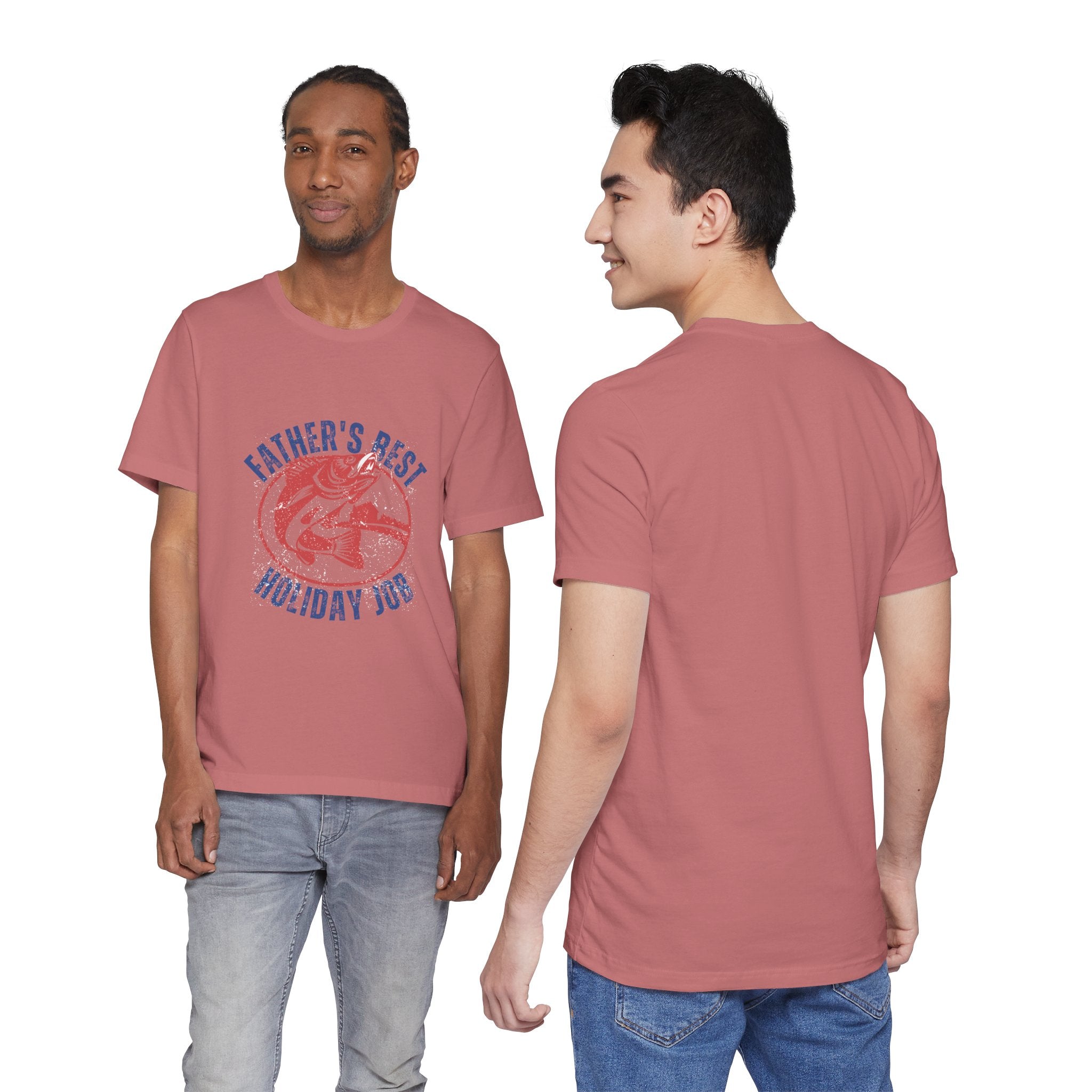 Father's Best Holiday Job T-Shirt — Vintage Fishing Dad Christmas Tee
