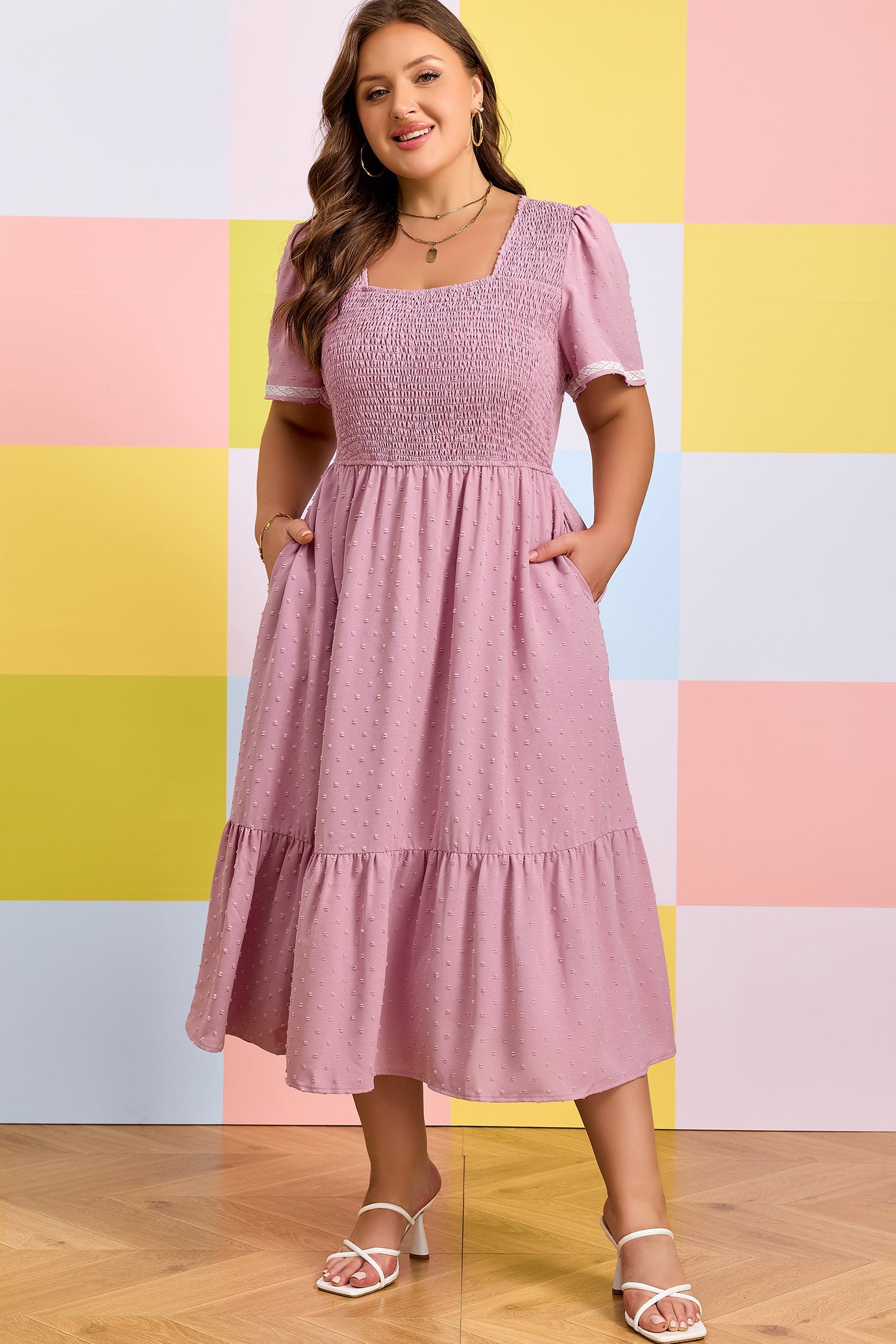 Dot Smoky Rose Flowy ~ Midi Dress