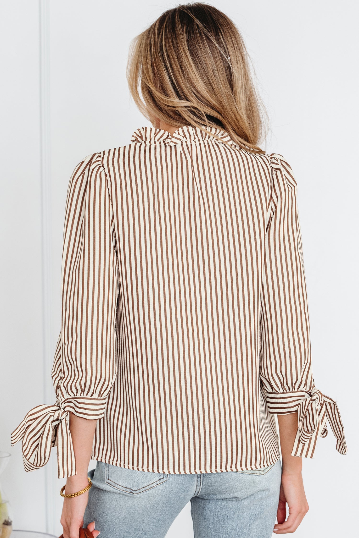 Blair Seersucker Blouse — Tie-Cuff Stripe Top